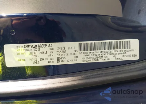 2013 Chrysler Town & Country Touring z USA, uszkodzony, nr VIN 2C4RC1BG3DR647177